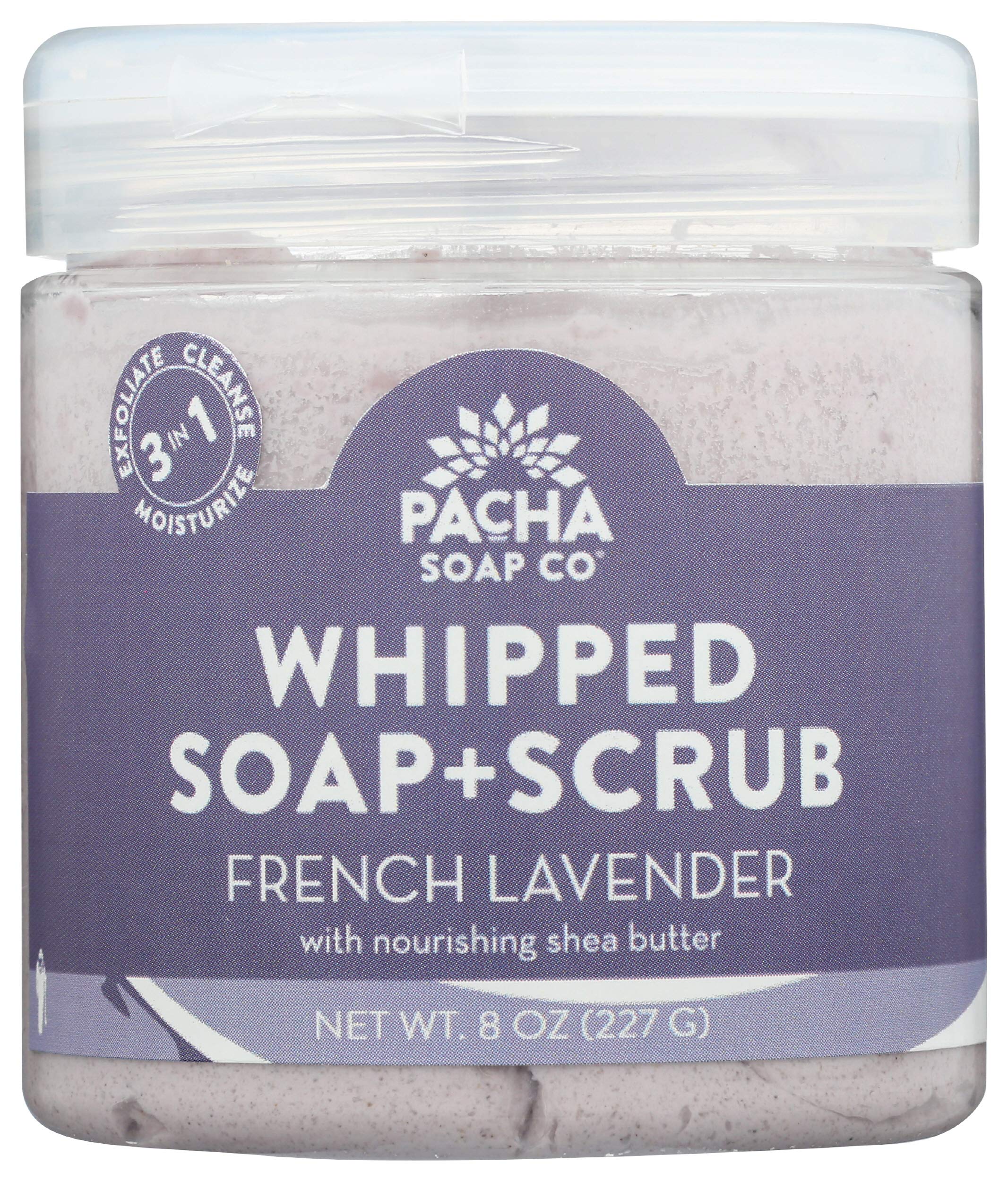 Pacha French Lavender Whipped Soap & Scrub, Luxurious Body Wash And Scrub For A Nourishing & Relaxing Head To Toe Cleanse, 8 Oz