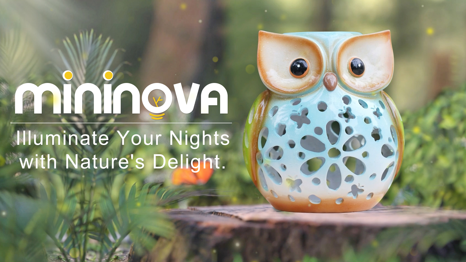 MININOVA Garden Statues Owl Solar Lantern Hollow Out Waterproof