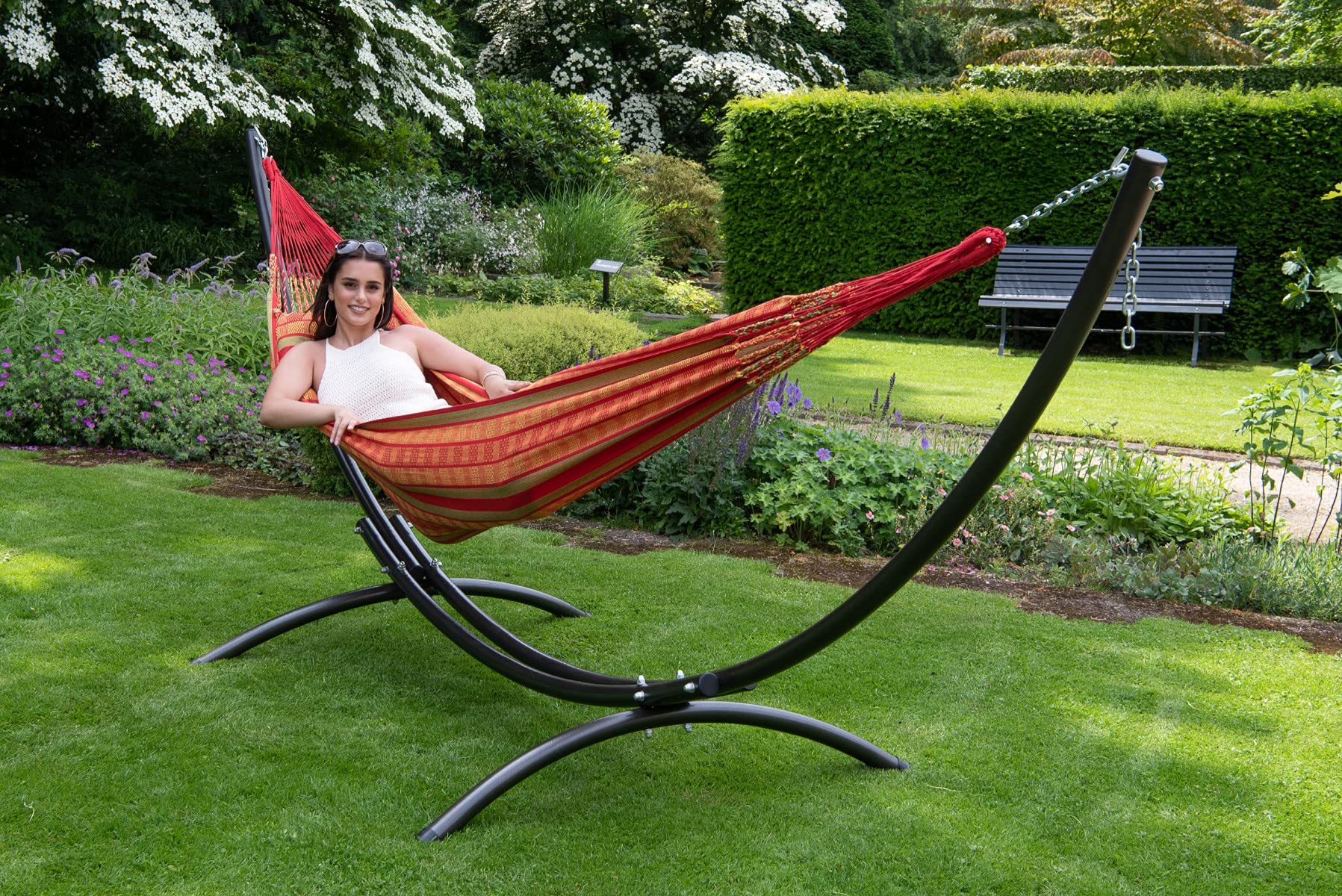 Tropilex Hamaca Doble Colgante Acolchada | Hecho a Mano | Hamaca Jardín Viaje Camping | Capacidad 180 kg | Amaca Chill Algodón Rojo