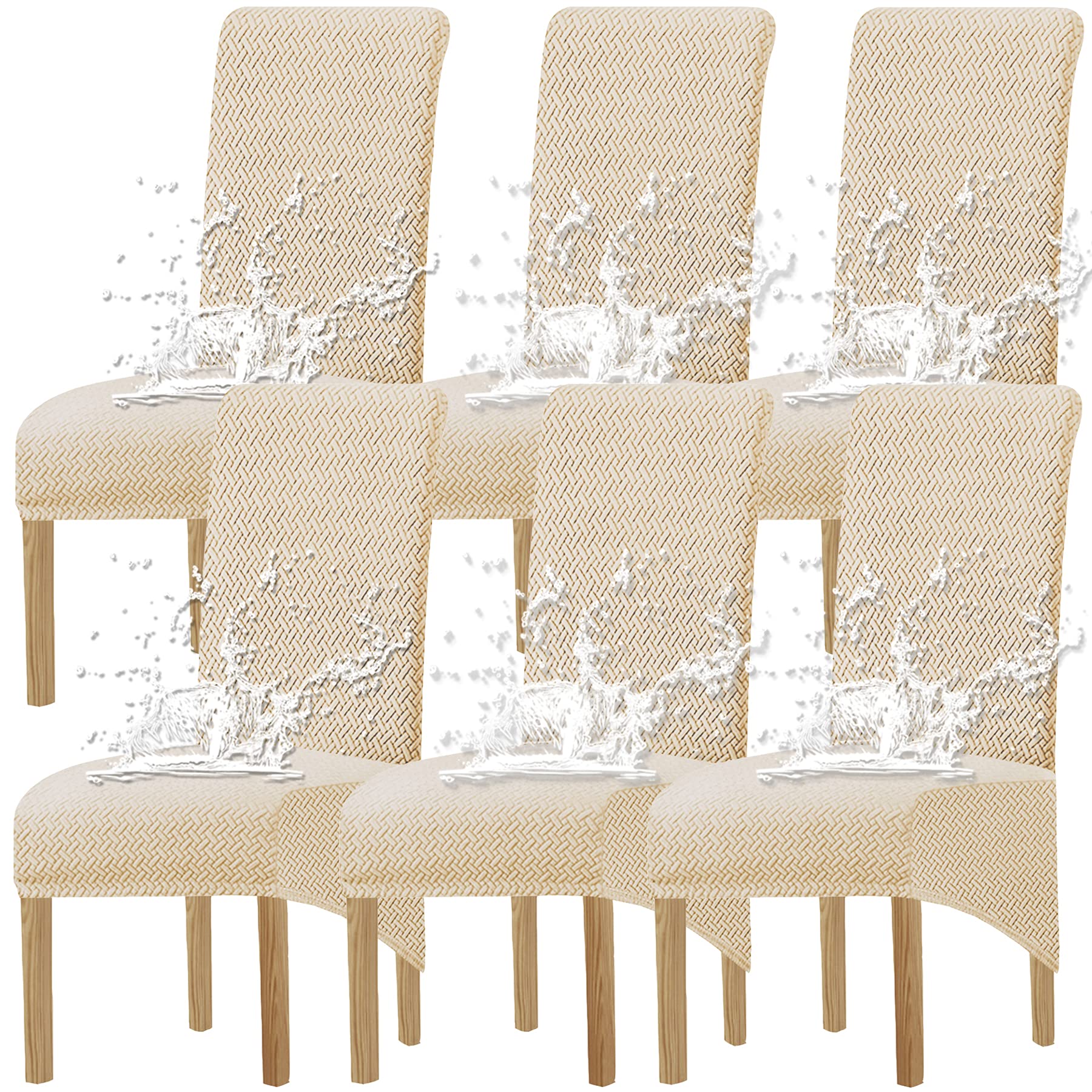 Housse de chaise jacquard extensible beige grand format au fini raffiné
