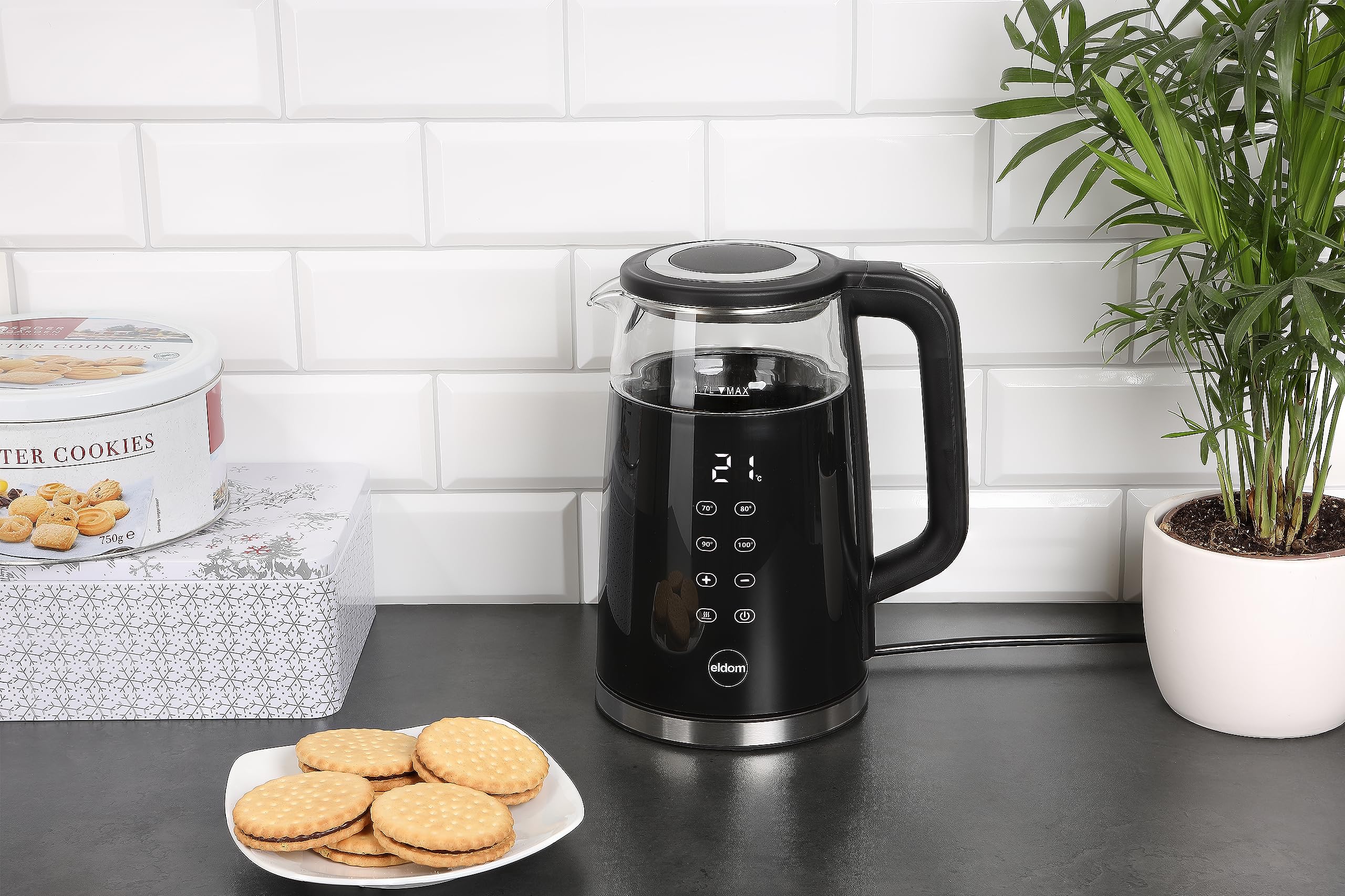 Bouilloire électrique C530, Sans fil, 1,7 L, Bouilloire en verre, Puissance 2200 W, Bouilloire avec maintien de la température 40°-95°C,Commande par écran tactile, Bouilloire à température contrôlée