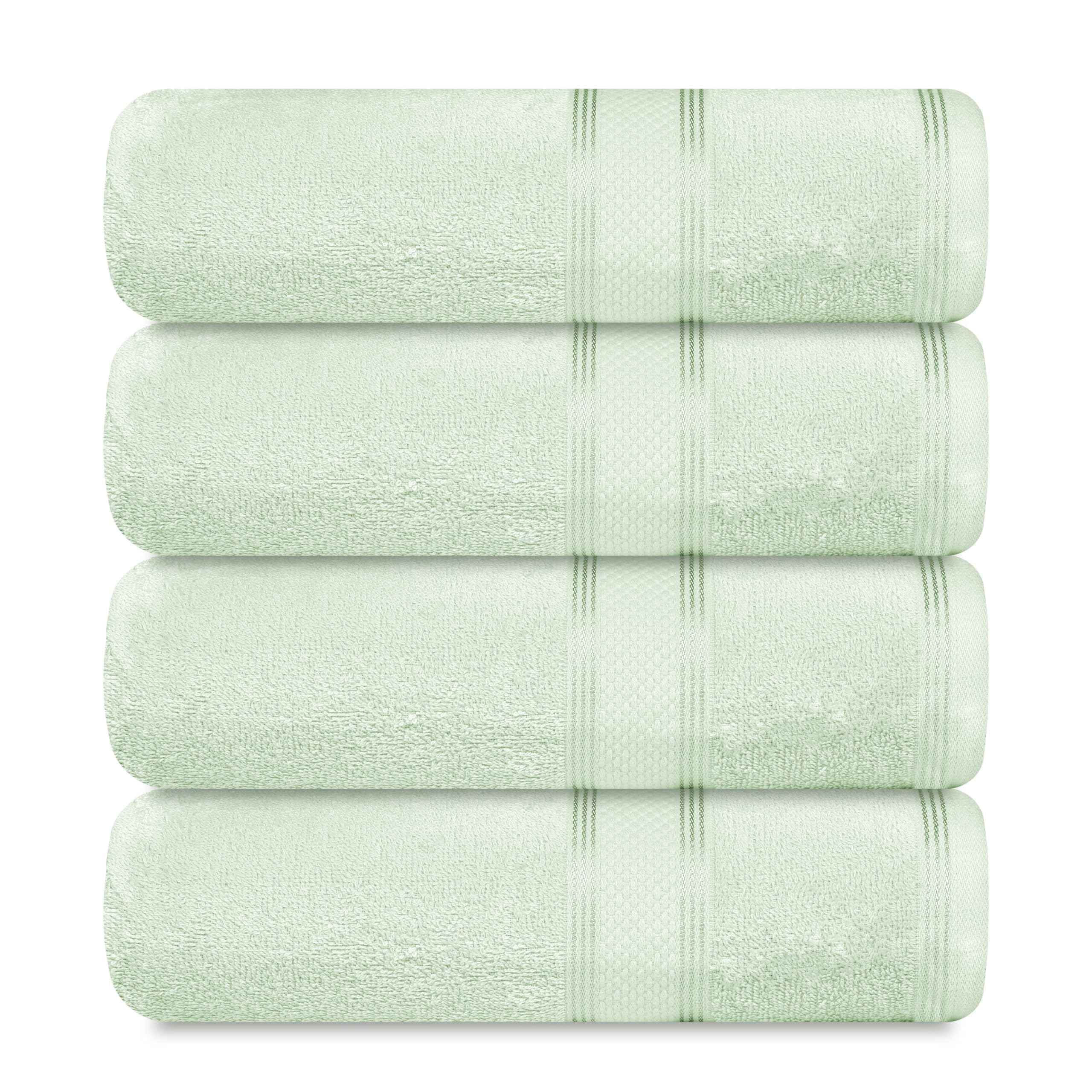 Casa Lino Light Sage Green Bath Towels Set of 4 (54" x 27") - Large Bathroom Towel Set - 100% Cotton Towels for Bathroom - Highly Absorbent & Quick