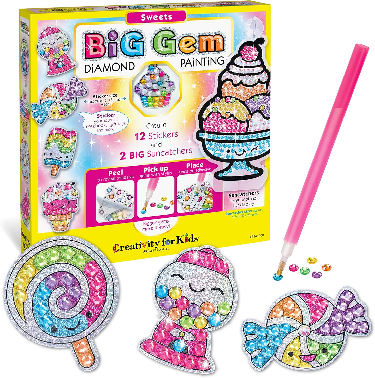 Creativity for Kids Big Gem Diamond Painting Kit: Sweets Stickers and Suncatchers - Diamond Art for Kids, DIY Stickers and Suncatcher Kit for Girls (Ages 6+)