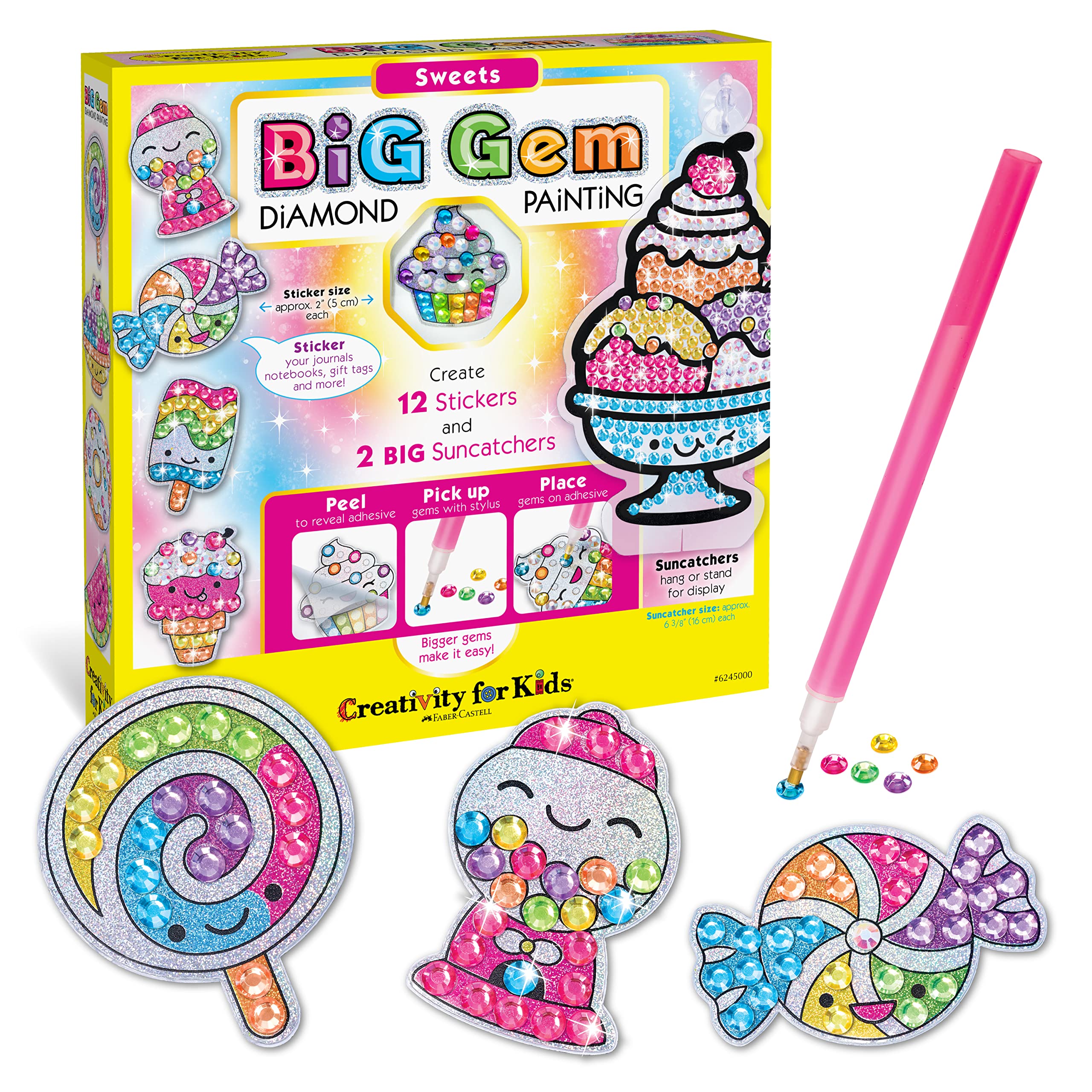 Creativity for Kids Big Gem Diamond Painting Kit: Sweets Stickers and Suncatchers - Diamond Art for Kids, DIY Stickers and Suncatcher Kit for Girls (Ages 6+)