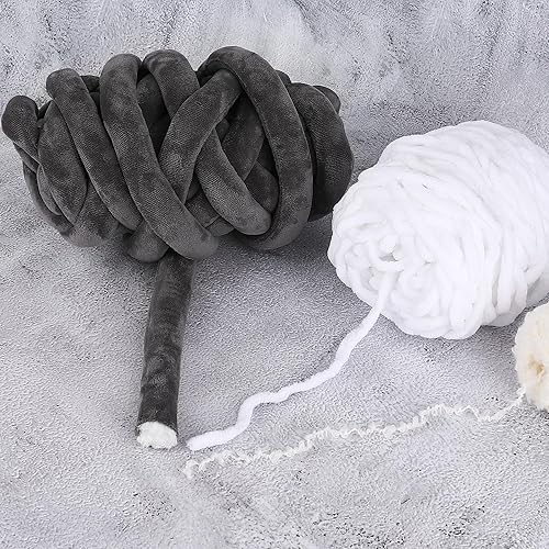 Miniatura 4 de Hilo para tejer con el brazo para manta trenzada de punto grueso, bolsa de mano, hilo grueso suave (gris oscuro, 0.55 libras)