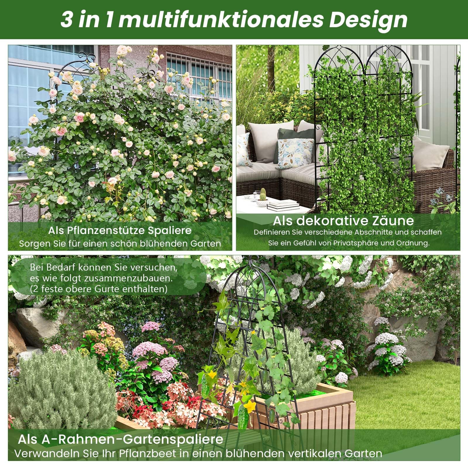 GOPLUS Rankgitter Metall 220cm hoch, 2er Set Rankhilfe, Rosenspalier mit Ranknetz, dekorativer Rosengitter, freistehende Gartenzaun Pflanzengitter für Kletterpflanzen, Blumen, zum Stecken, 220 x 50 cm