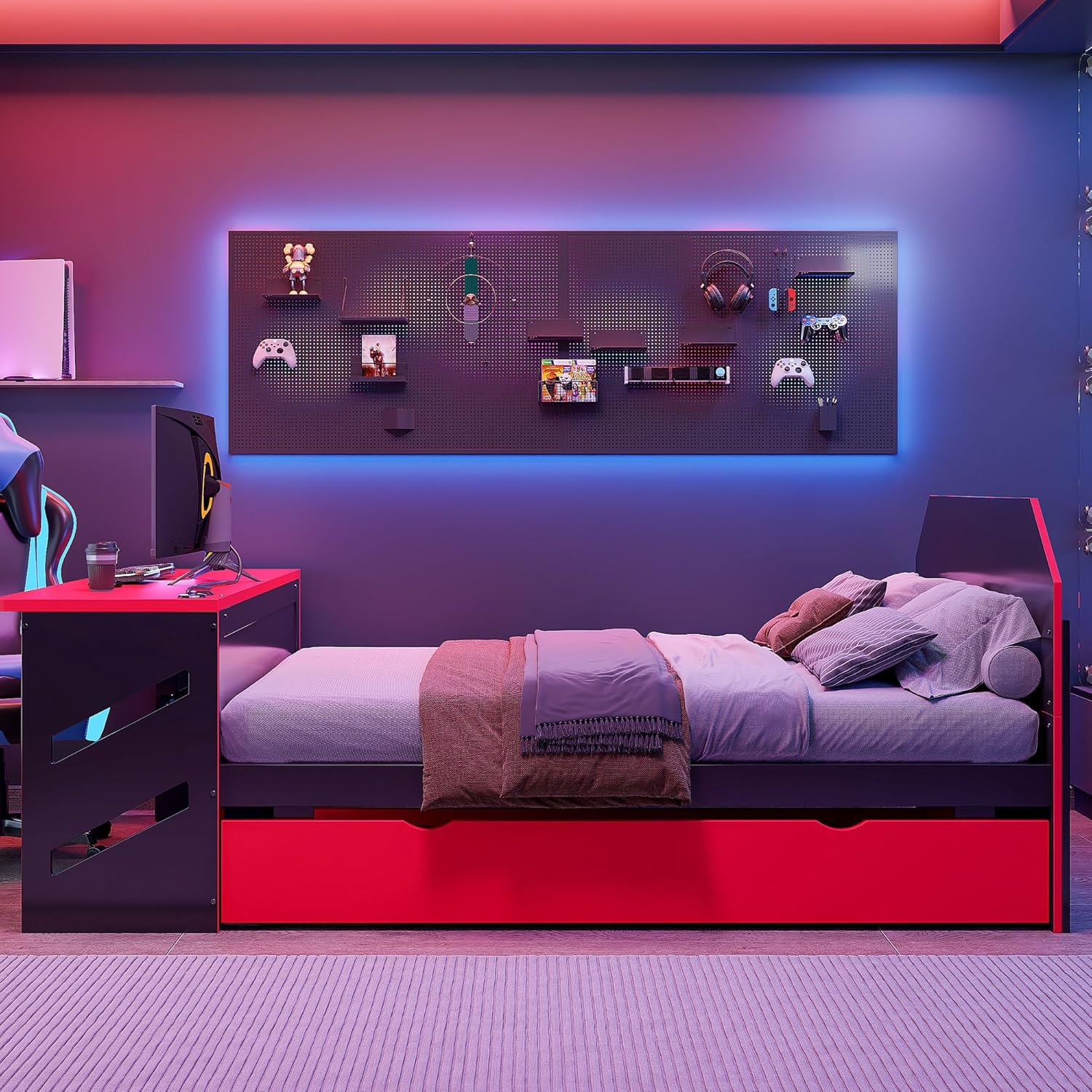 Full view of the daybed with the twin trundle neatly stored underneath.