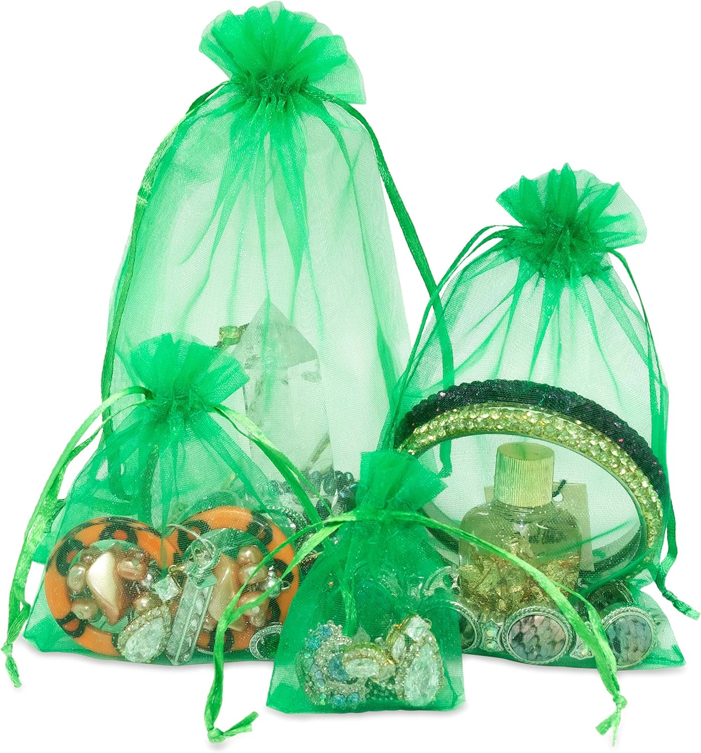 TheDisplayGuys 100-Pack 4 x 6" Organza Gift Bags, Jewelry Bags - Green image 3