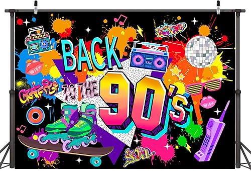 Miniatura 7 de Fondo para fotos de los años 90, 8 x 6 pies, poliéster de los años 80, pancarta de regreso a los 90, decoraciones de fiesta de los años 90,