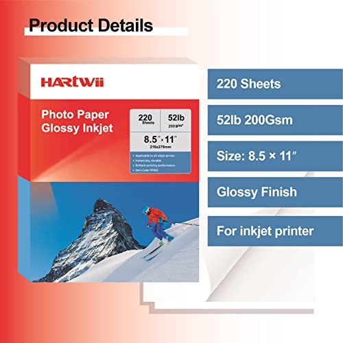 Hartwii 220 Pack Photo Paper Glossy Inkjet 8.5X11 Inches 52Lb 200Gsm Letter Size For Dye Ink Printers #TOP2