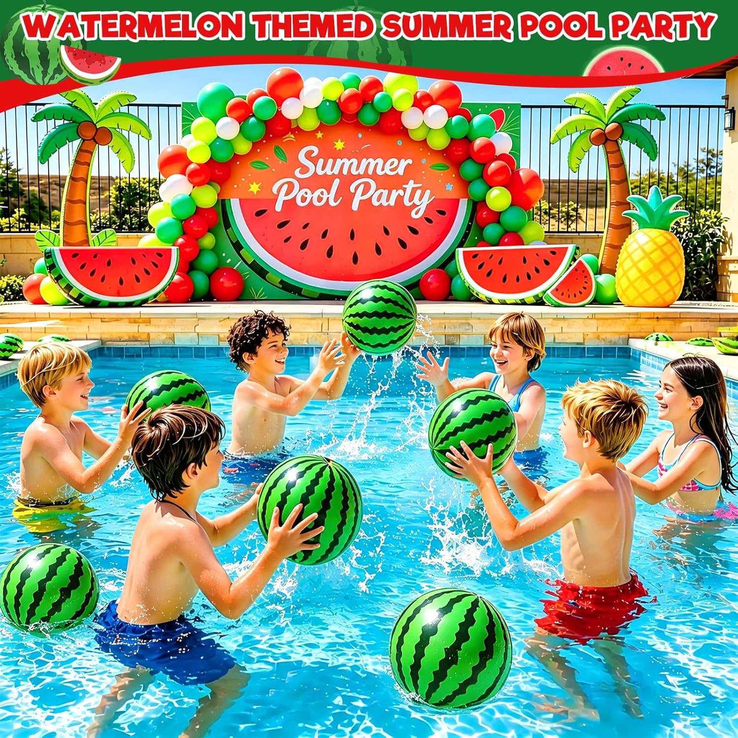 [ 10''+8'' ] 12 Pack Watermelon Beach Balls Bulk, Inflatable Mini Beach Ball for Kids Swimming Pool Toys Birthday Party Favors Outdoor Summer Essentials Water Toys,Fruits Theme Pool Party Decorations