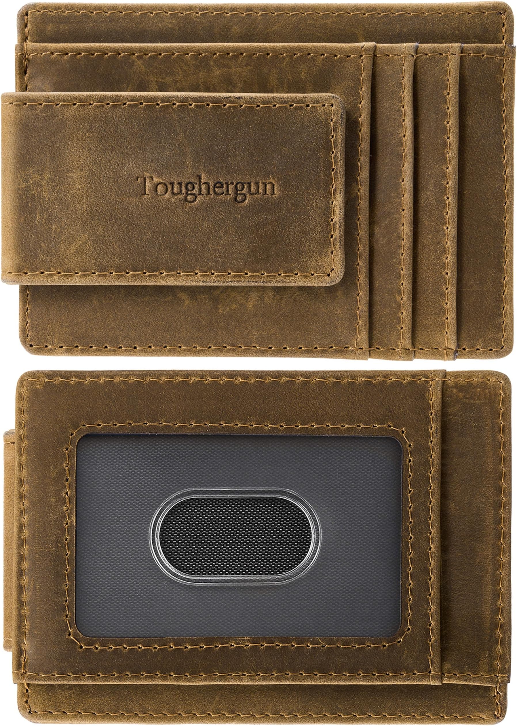 Slim Wallet for Men RFID Blocking Money Clip, Minimalist Front Pocket Credit Card Holder, Magnetic Thin Mens Wallets with ID Window