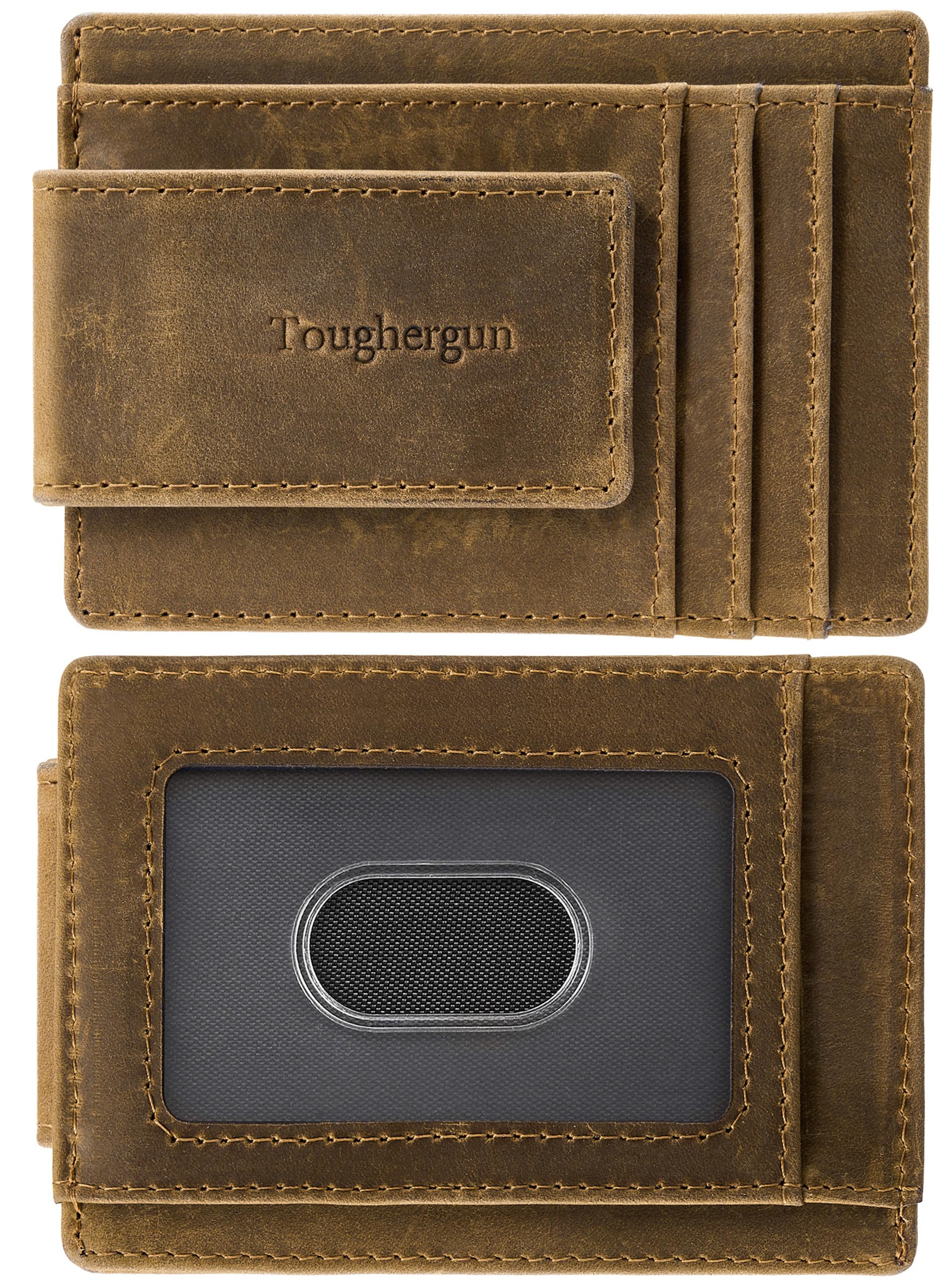 Toughergun Slim Minimalist Wallet for Men with Magnetic Money Clip Leather Wallet, Credit Card Holder RFID Blocking Front Pocket Holds Cash and Cards