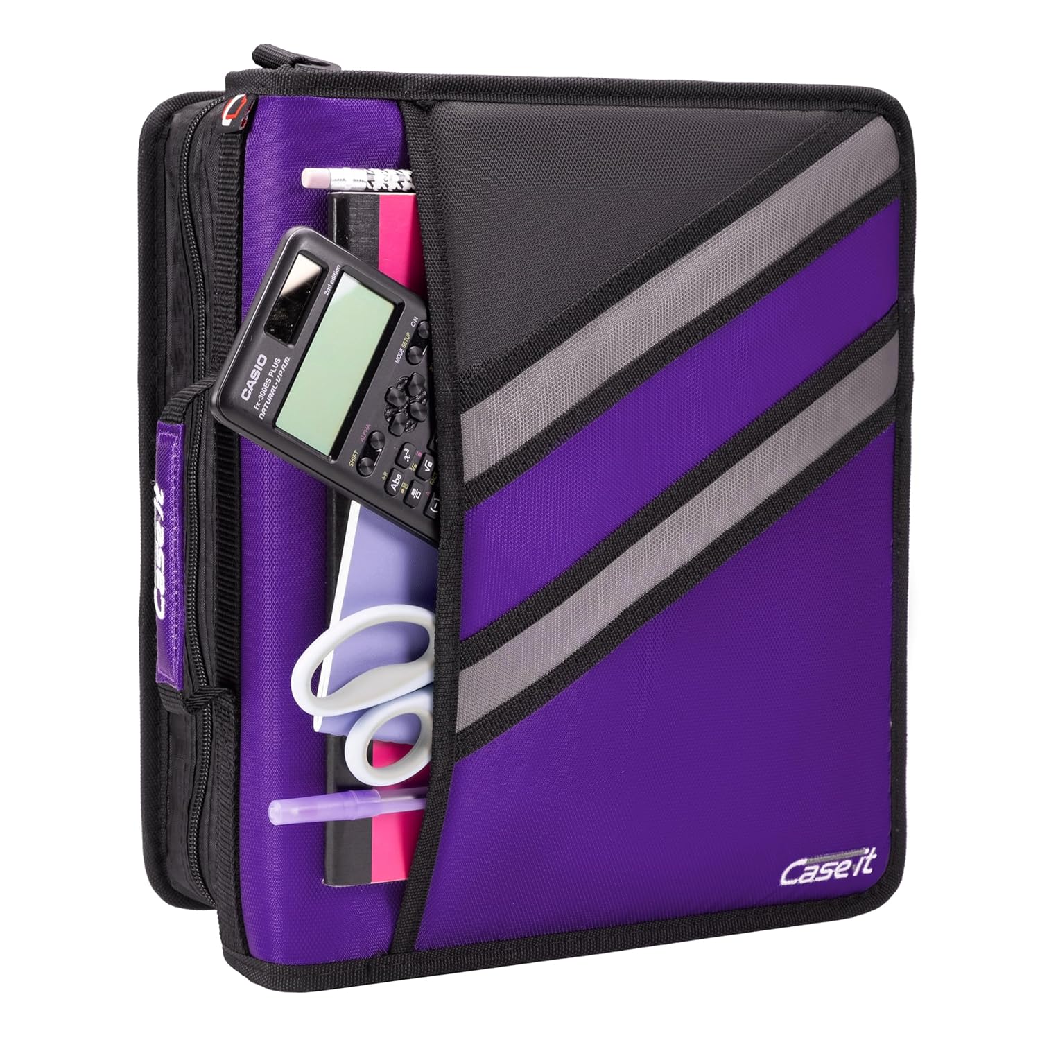 Case-it The Z Shape Zipper - Two s in One - Double Sided 1.5 Inch D-Ring - Multiple Pockets - 500 Page Capacity - Comes with Shoulder Strap, Deep Purple, Z-176
