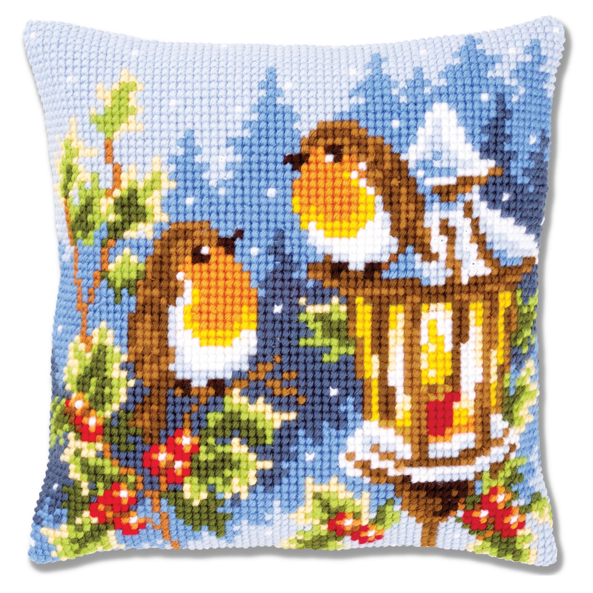 Vervaco Robins at The Lantern Cushion Cross Stitch Kit