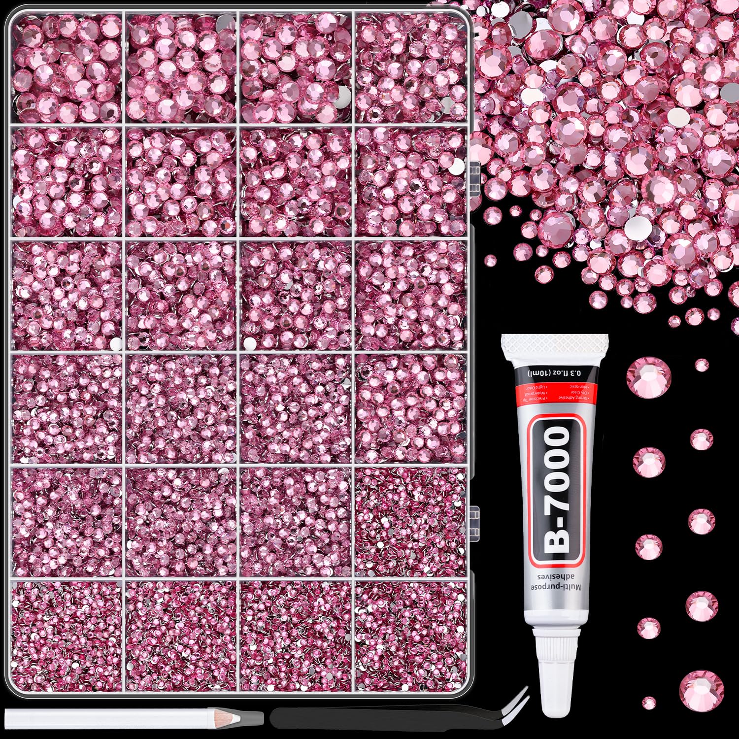 TINKRSTUFF Dark Pink Resin Rhinestones 25000pcs Mixed Sizes | Craft Bead for DIY Decor - main product image