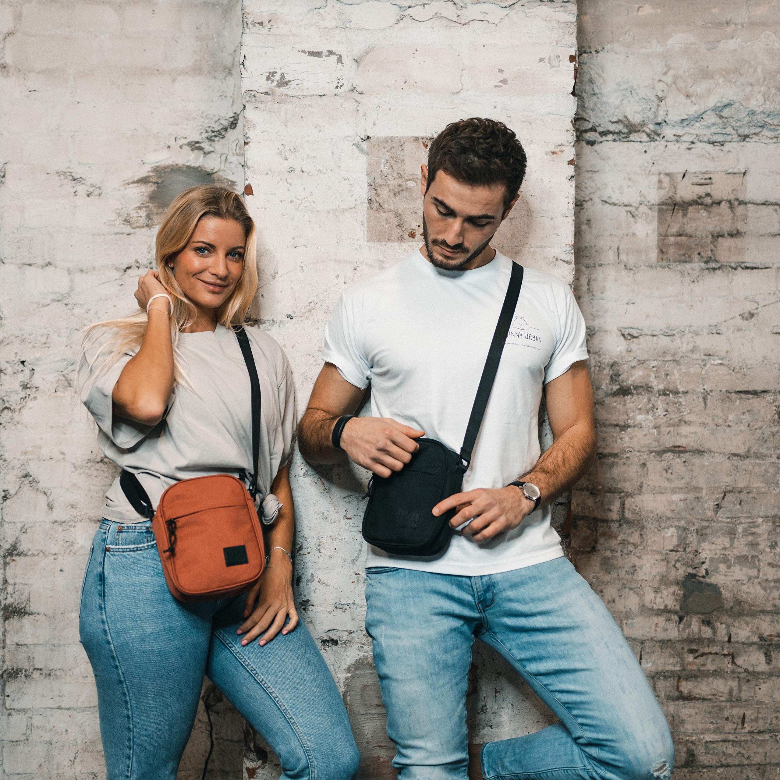 JOHNNY URBAN Borsa a Tracolla Uomo e Donna Nero - Luis - Piccolo Borsello per Viaggio e Lavoro - Messenger Bag per Festival - Impermeabile