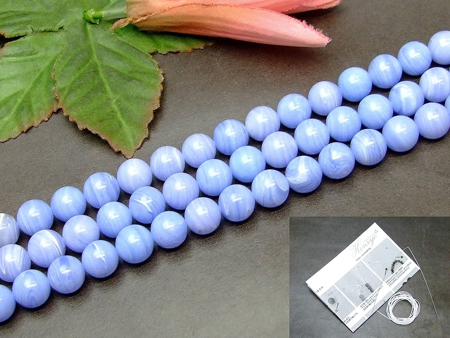 Amazon | g3-728D ブルーレースアゲート 10mm AA 1連38cm 通し針