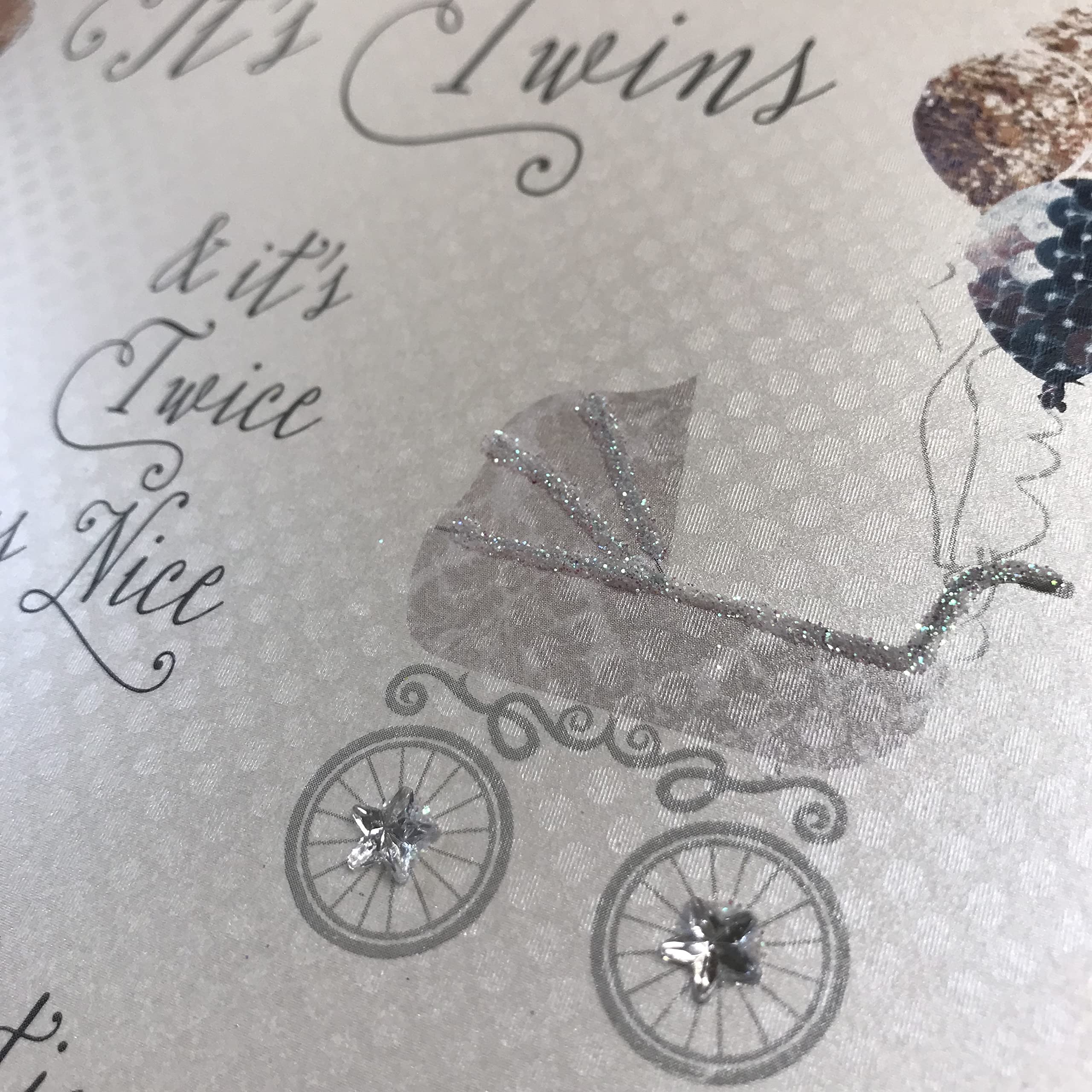 White Cotton Cards - Biglietto d'auguri per neonati gemelli, con passeggini, color argento