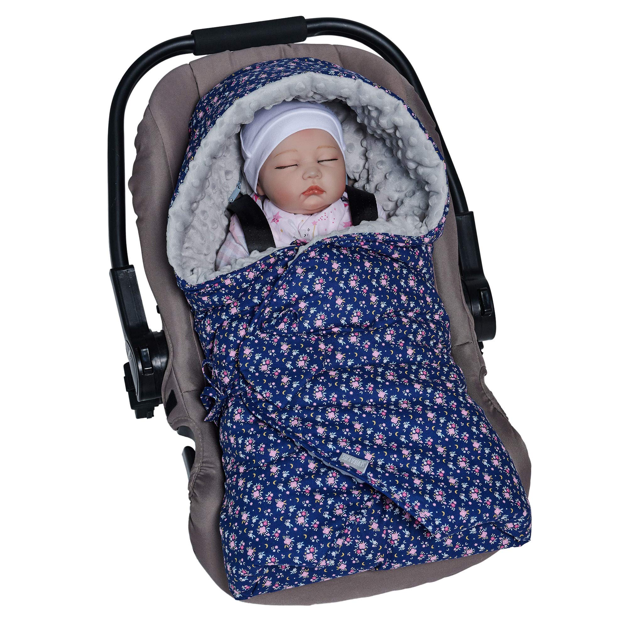 Sevira Kids - Manta envolvente reversible y multiusos, FLORE, azul, 80 cm x 80 cm