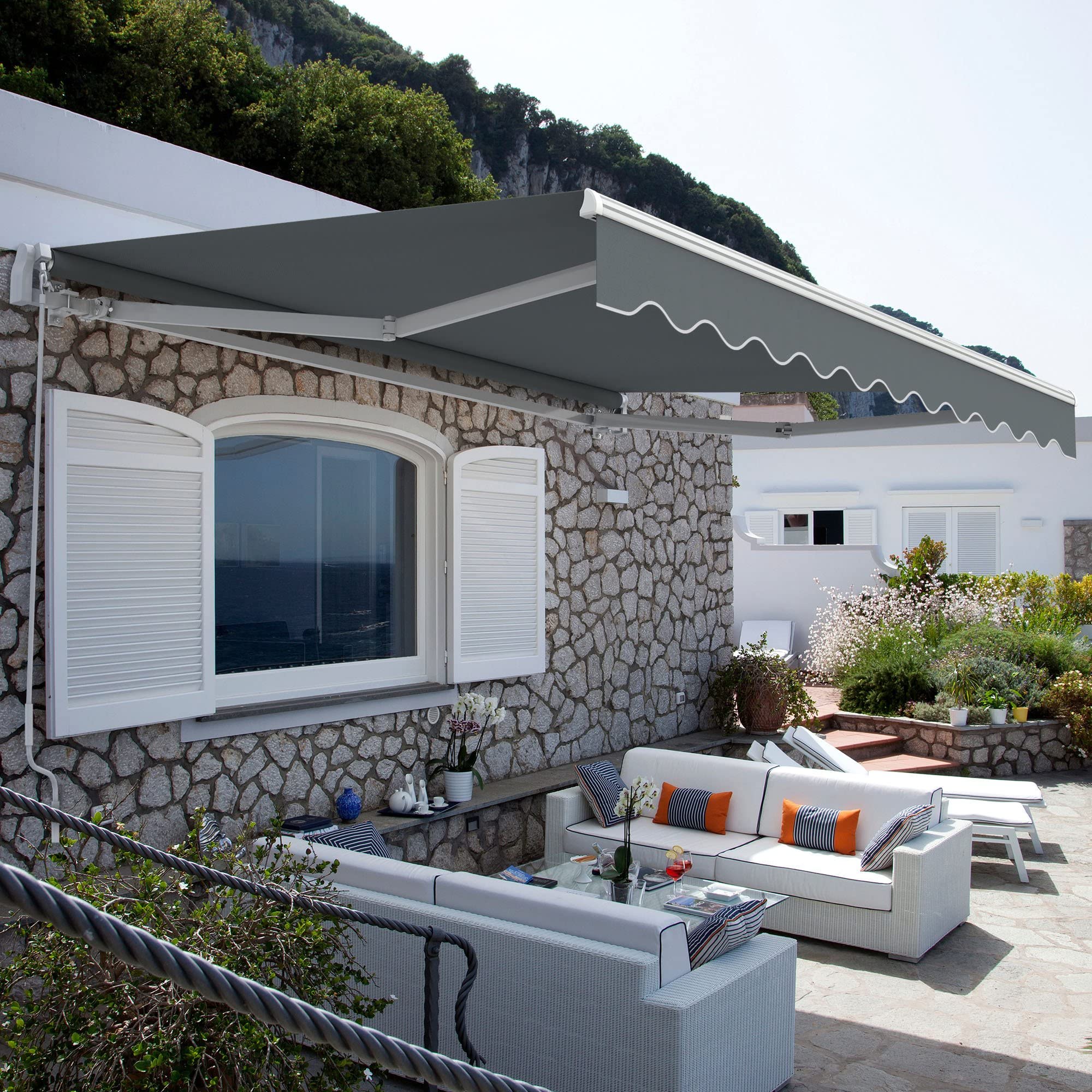 paramondo Gelenkarmmarkise Basic 2000 Markise Sonnenschutz Sichtschutz für Balkon & Terrasse, Vollständig zusammengebaut, 250 x 150 cm (Breite x Ausfall), Uni Anthrazit