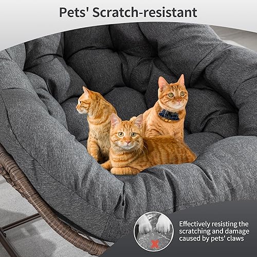 Miniatura 5 de HOMEFUN Mecedoras para patio al aire libre, silla Papasan Rock de gran tamaño para interiores con cojín acolchado, huevo mecedor para porche