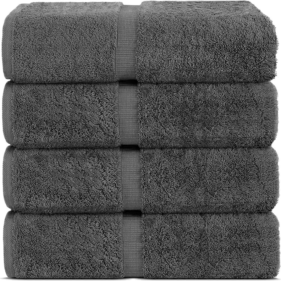 Chakir Turkish Linens 2 Piece Large Bath Towels, 100% Cotton Turkish Towels for Bathroom, Luxury Soft Absorbent Bath Towels, 30 x 60 Inches, Dark Gray