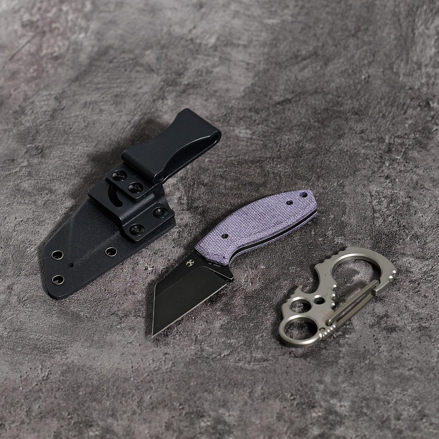 KANSEPT Siafu Fixed Blade Knife, Blackwash D2 Wharncliffe with Long Jimping, Full-Tang Purple Micarta Ergonomic Handle, Kydex Sheath for EDC Outdoor Camping Hunting Survival G016A1
