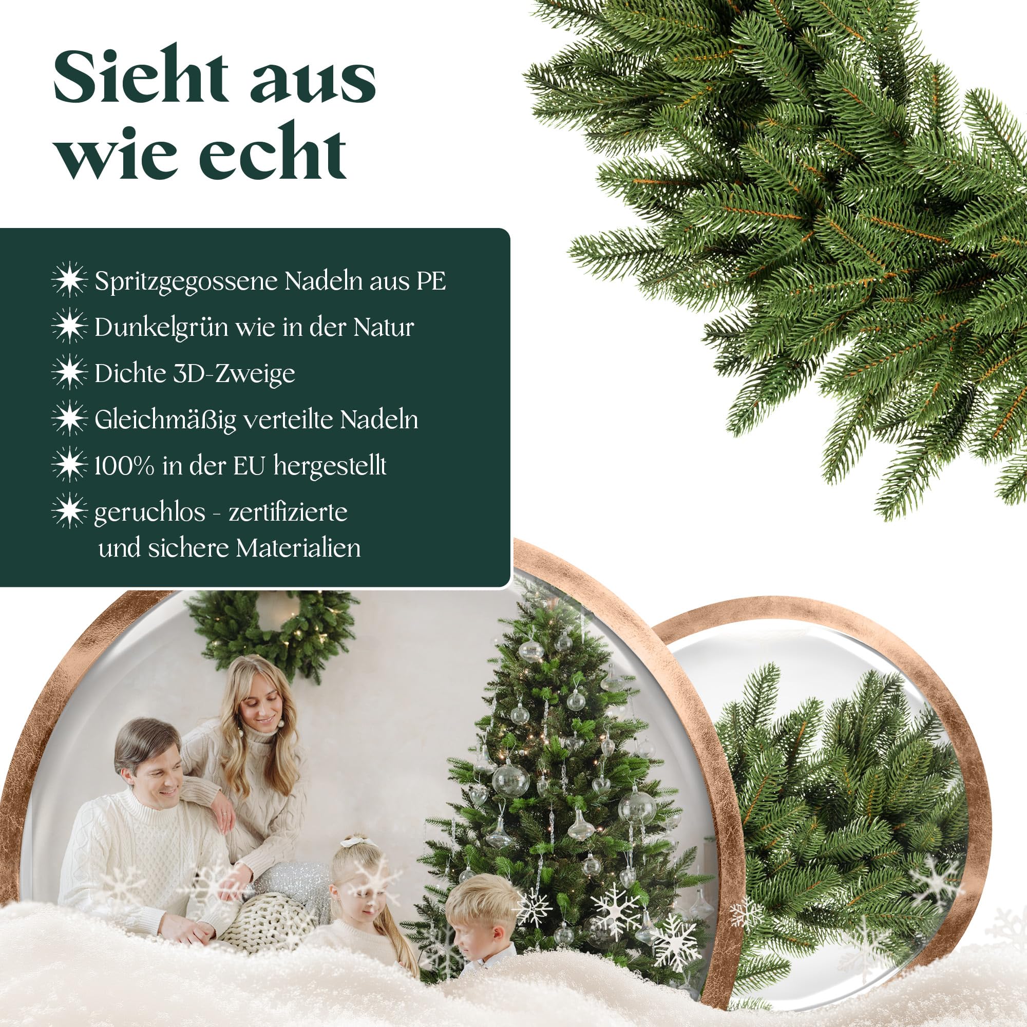 FairyTrees Weihnachtskranz grün 55 cm Premium aus 100% Spritzguss | Hängender Adventskranz für Haustür, Fenster, Wand | Weihnachtskranz zum Aufhängen, künstlicher Adventskranz, Türkranz Weihnachten