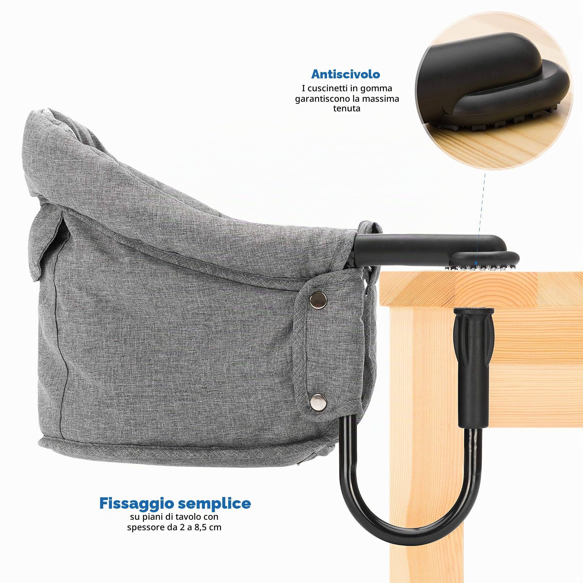 Fillikid - seggiolino tavolo bambini - portatile, pieghevole, con borsa per il trasporto - sedia bambini da tavolo di grosso spessore - grigio