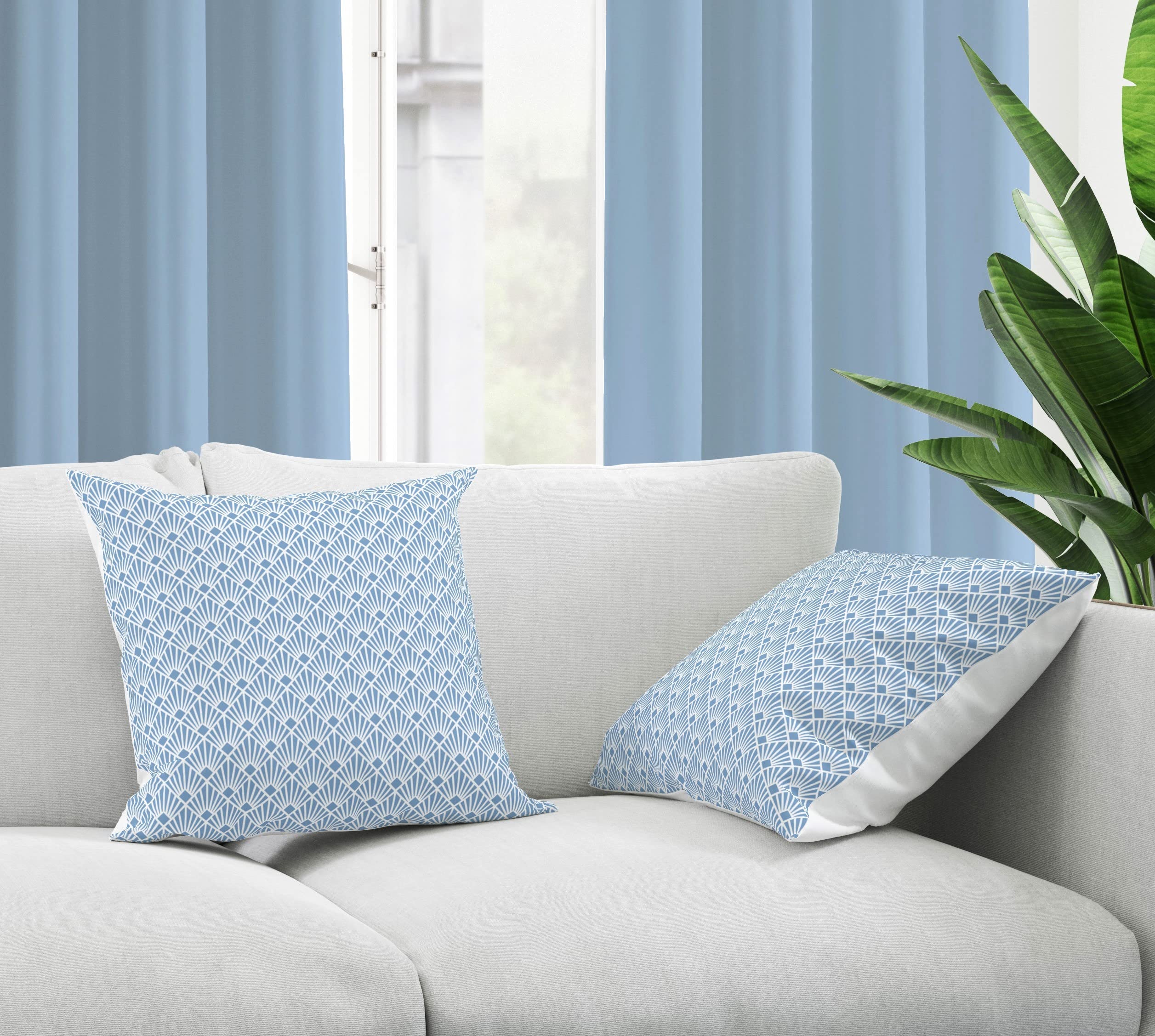 Tiny Break Cotton Decorative Throw Pillow Case - Geometric Printed Cushion Covers - 16 x 16 Inch - Set of 2 - Blue and White