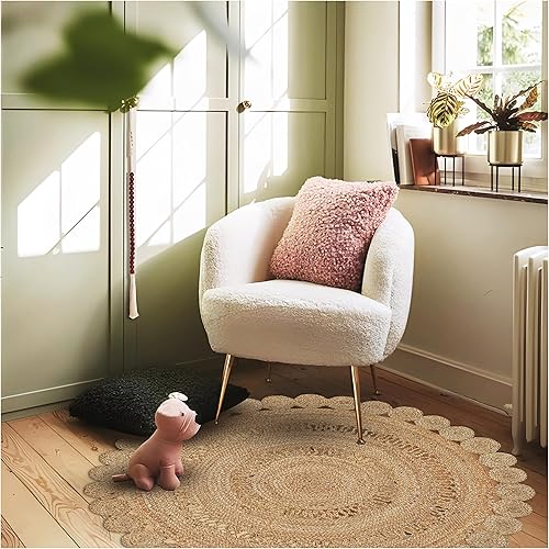 Miniatura 7 de Bedding Craft Alfombra redonda tejida a mano de yute de hilo natural de 3 pies con estilo trenzado reversible, ideal para dormitorio, cocina, sala