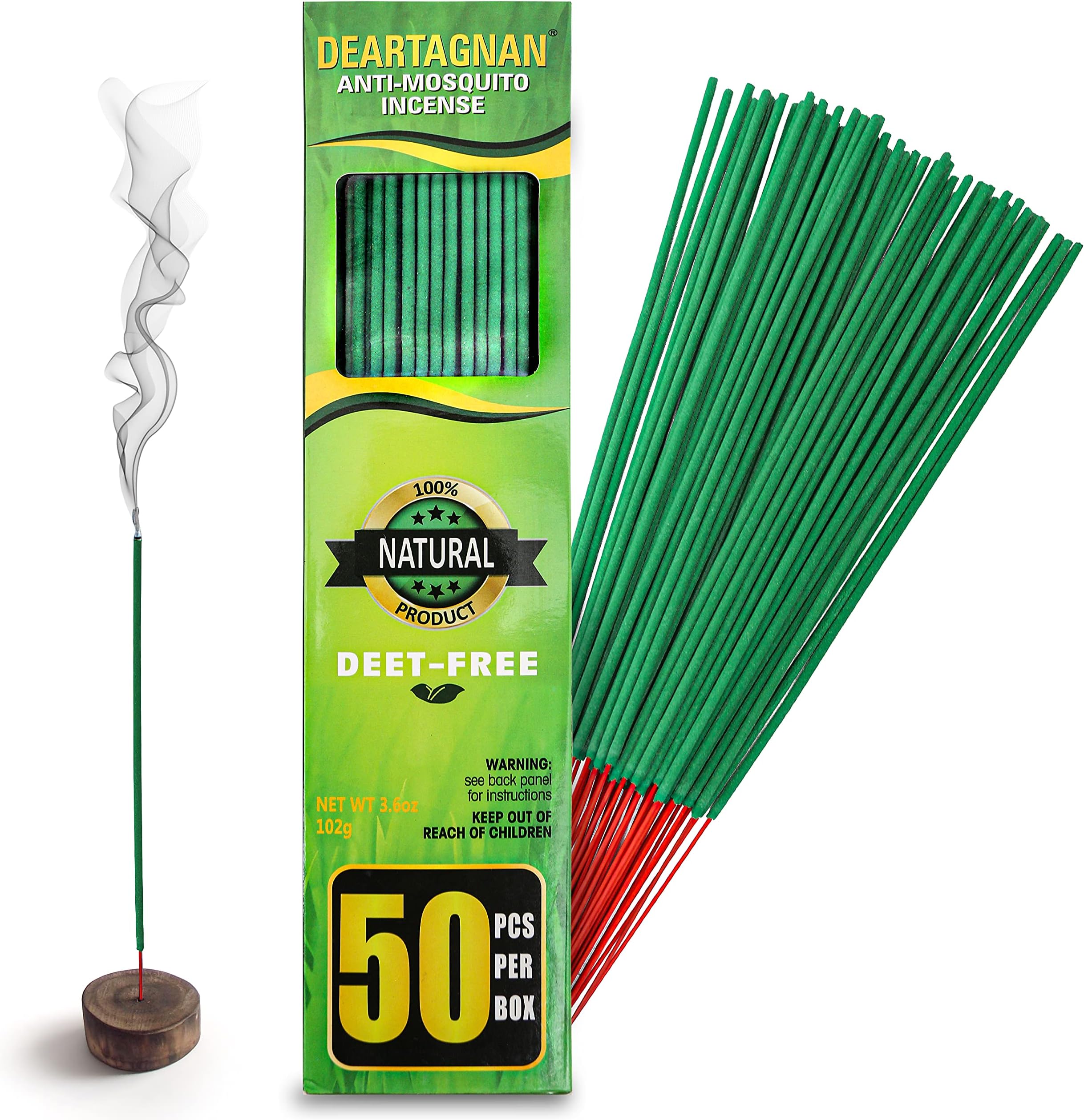 Mosquito Repellent Incense Sticks 50 Pieces per Box, for Patio/Natural Ingredients Citronella Oil/Lemongrass Oil/Made Natural Based Essential - DEET Free - Mosquito Repellent Outdoor
