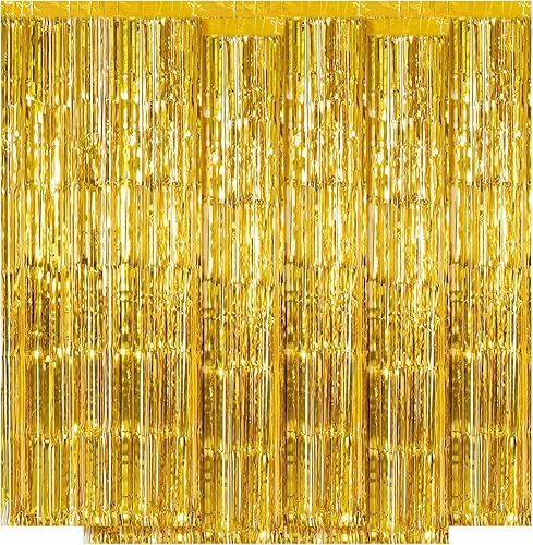 Paquete de 5 Fondos de Flecos Dorados 3.2 pies x 8.2 pies Cortina de Papel Aluminio Cortinas de Flecos de Oropel Fondo Serpentinas de Fondo de