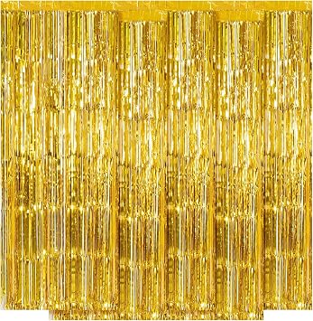 5 Pack Gold Fringe Backdrop 3.2ft x 8.2ft Foil Curtain Tinsel Foil Fringe Curtains Backdrop Tinsel Backdrop Streamers for Birthday Curtain Party Decoration Wedding Christmas Decoration Gold