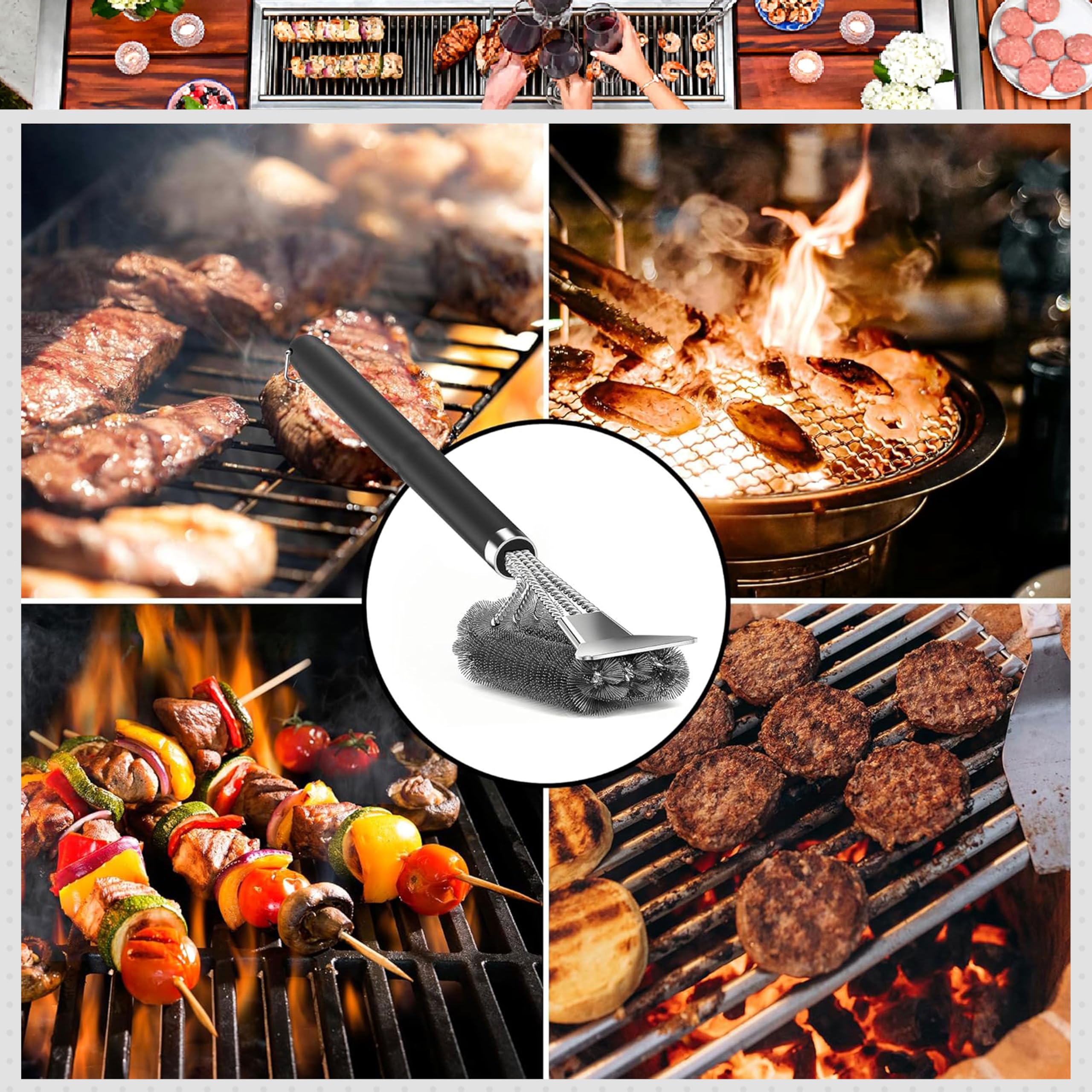 BBQ Grill Cleaning Brush with Stainless Steel Scraper, Heavy Duty Wire Bristles & Long Handle, 2-in-1 Barbecue Cleaner for Gas, Charcoal & Electric Grill, BBQ Cleaning Brush Set with Bonus Brush — view 7