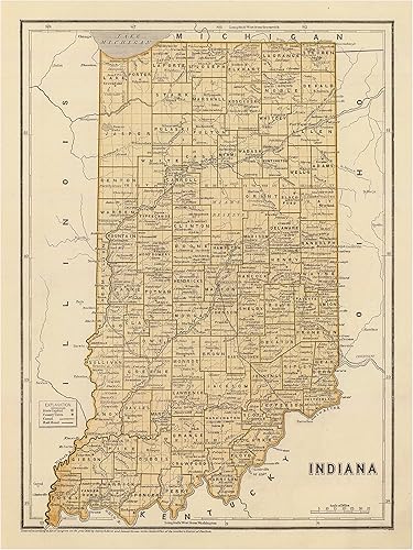 Indiana Map 1842 - Decoración de pared de arte vintage de Indiana de calidad de museo, reproducción del mapa antiguo de Indiana para decorar