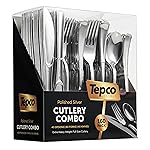 Plastic Silverware Set- Silver Flatware Set- Heavy Duty Cutlery Set - Bulk Combo Value Pack 160 count 40 Knives 80 Forks 40 Spoons Party Supplies - Tepco Settings