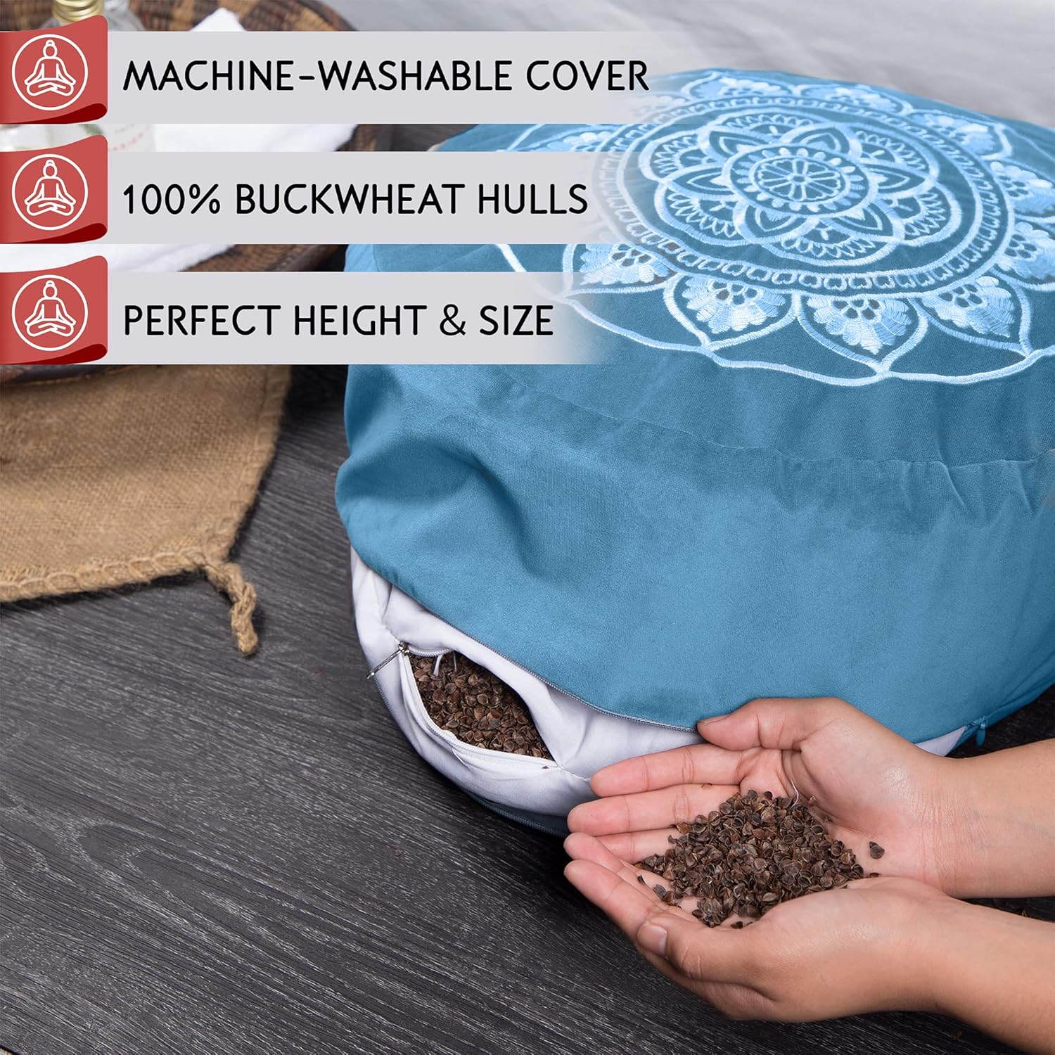 Florensi Yoga & Meditation Bundle | Blue Meditation Cushion & Blue Yoga Bolster : Sports & Outdoors