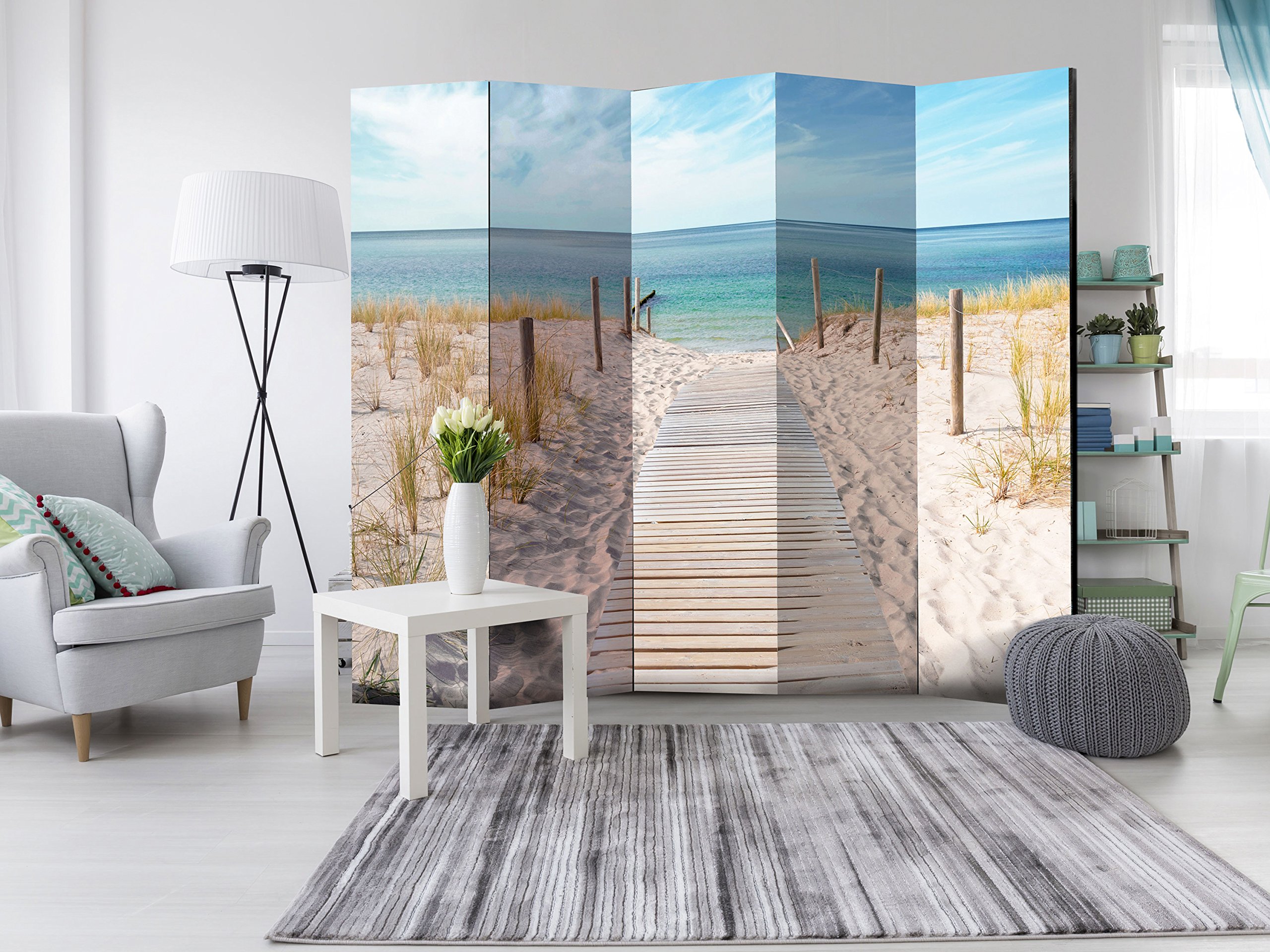 murando Biombo Acústico Playa Mar Tropical 225x172 cm Impresion Bilateral en el Lienzo de TNT con Espuma acústica Separador de Espacio Pared Espanol Panel Home Office c-B-0362-z-c