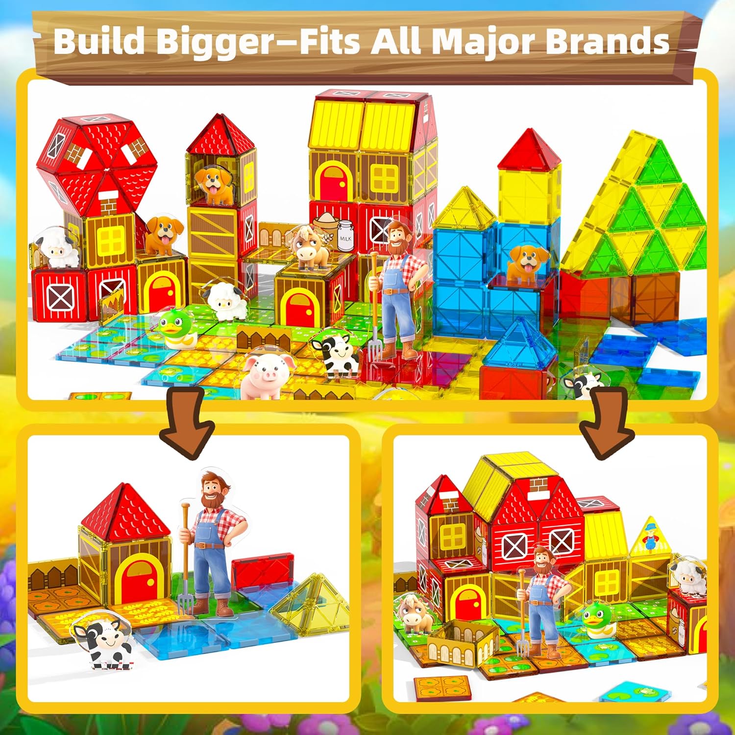 GobiDex Magnetic Tiles with Farm Animals Building Blocks, STEM Sensory Toys for Indoor, Outdoor, and Travel Play, Educational Magnet Toy Gift for Preschool Kids Ages 3-5, 4-8
