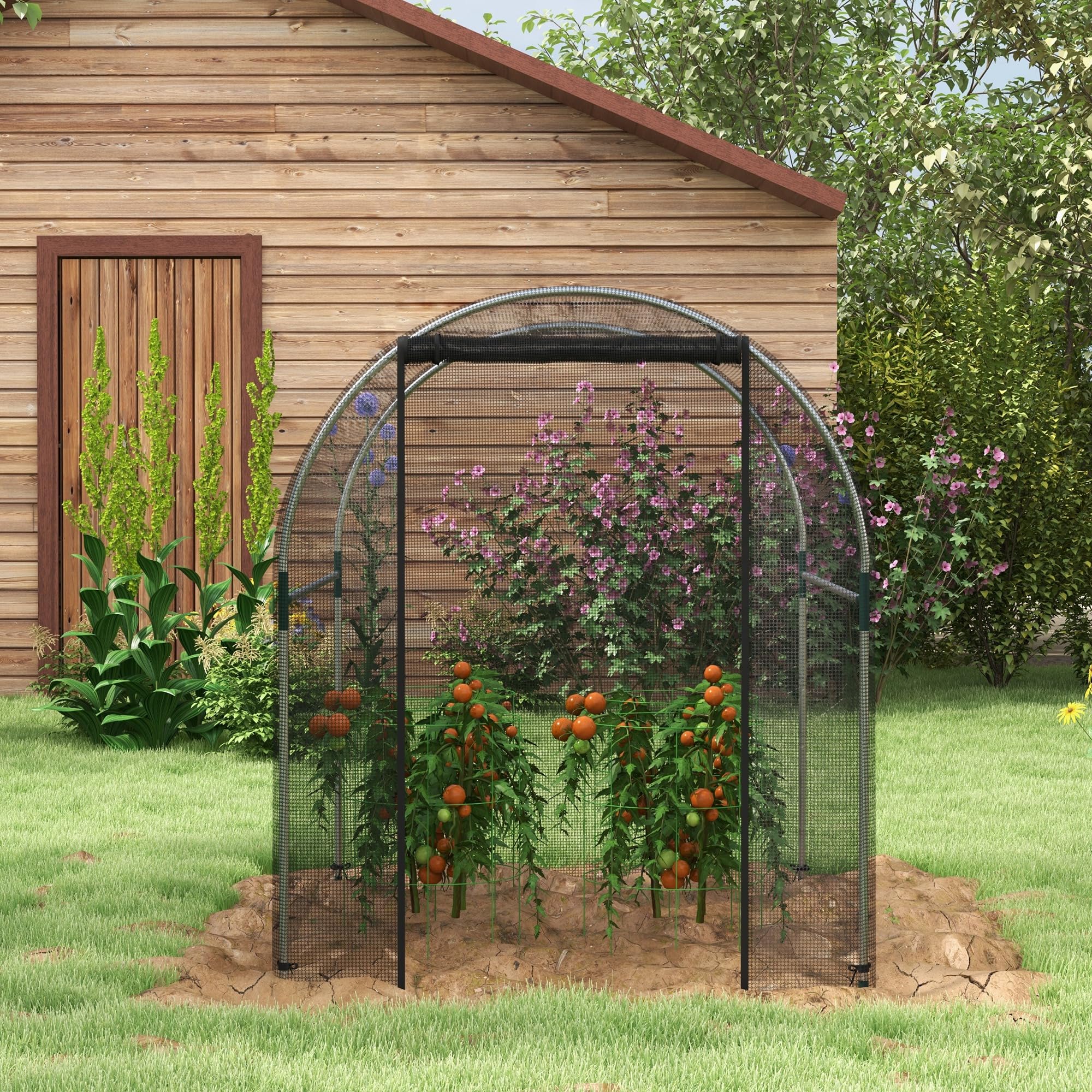 Outsunny Filet de Protection Contre Les Insectes - 1,2 x 1,5 m - avec Porte - avec Cadre en Acier - pour Jardin, Balcon - PEHD - Noir