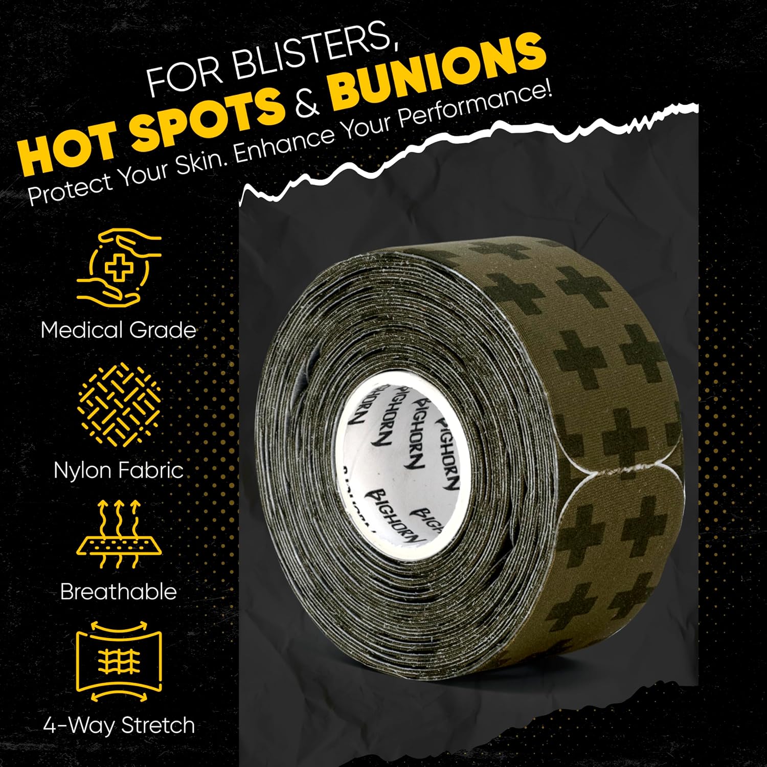 Bighorn Athletics Blister Prevention Tape, 67 Strips, 1-Pk, Military Green image 3