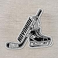 Custom Personalized Hockey Player Patch with Name Number Stick Skates - Embroidered Iron-On Sew-On Hook & Loop for Hats Bags Jackets Mordesticker