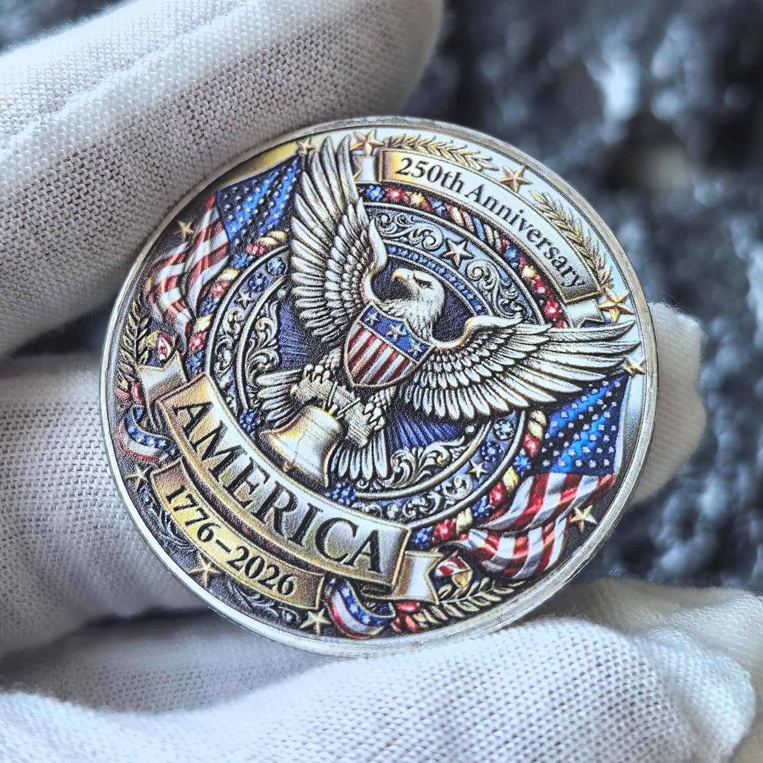 American 250th Anniversary Challenge Coin – Freedom Bell & Eagle Design, 1776-2026 US Patriotic Metal Token with Protective Case
