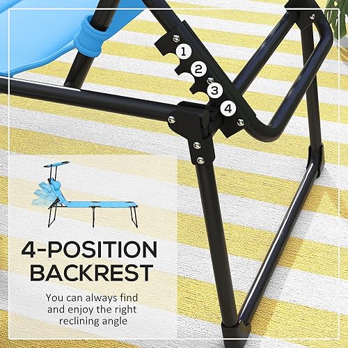 Miniatura 4 de Outsunny Sillón de 2 piezas para exteriores, respaldo ajustable, tumbona plegable, silla de bronceado acolchada con techo parasol y reposacabezas de