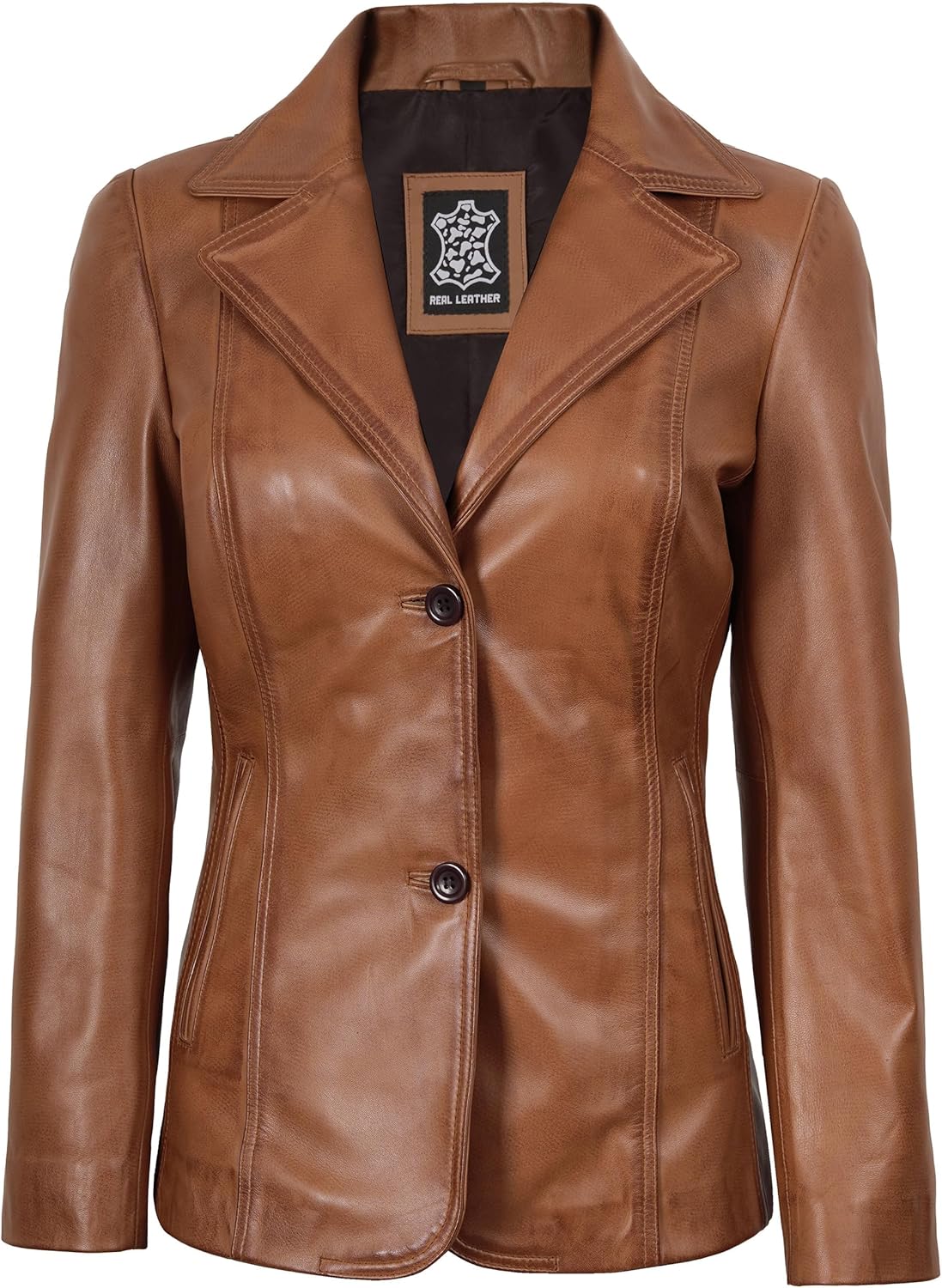 fjackets Women’s Real Lambskin Leather Blazer – Classic 2 Button Notched Lapel Workwear Leather Jacket Women - Image 3