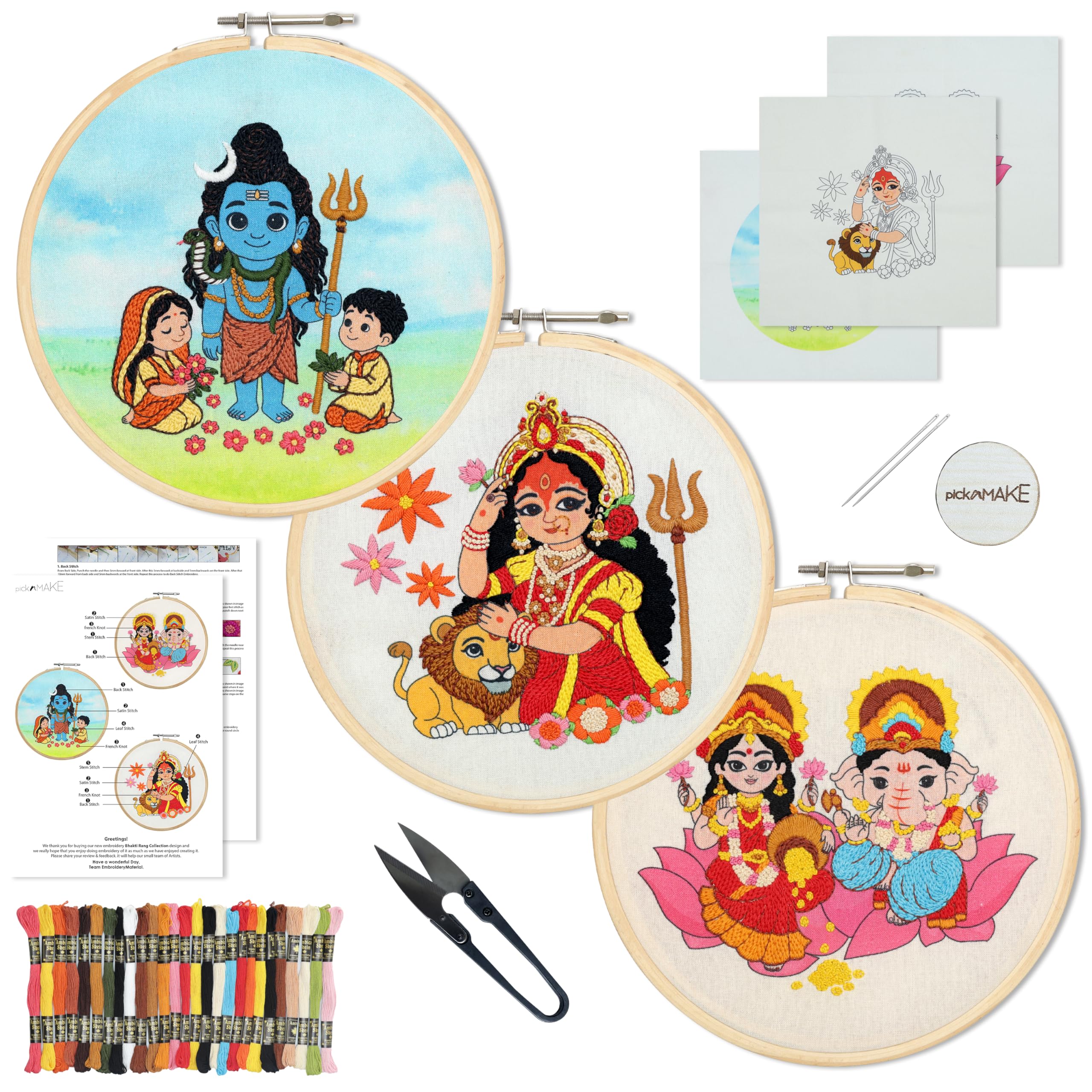 picknMAKE Bhakti Rang Hand Embroidery Kit | Shiva Durga Lakshmi Ganesha DIY Craft for Beginners | Embroidery Festive Gift | Hindu God Goddess Needlework Set | Religious Craft Gift for Women-image-38