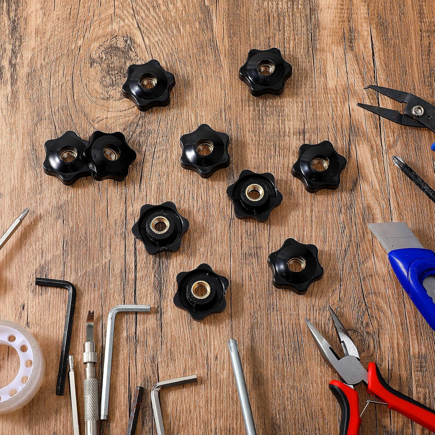 Giantree 10 Pcs Metric M8 Star Shape Knurled Clamping Nuts, Black Plastic Screw-On Handle Clamping Knob Grip Assortment for Machinery Equipment Latche