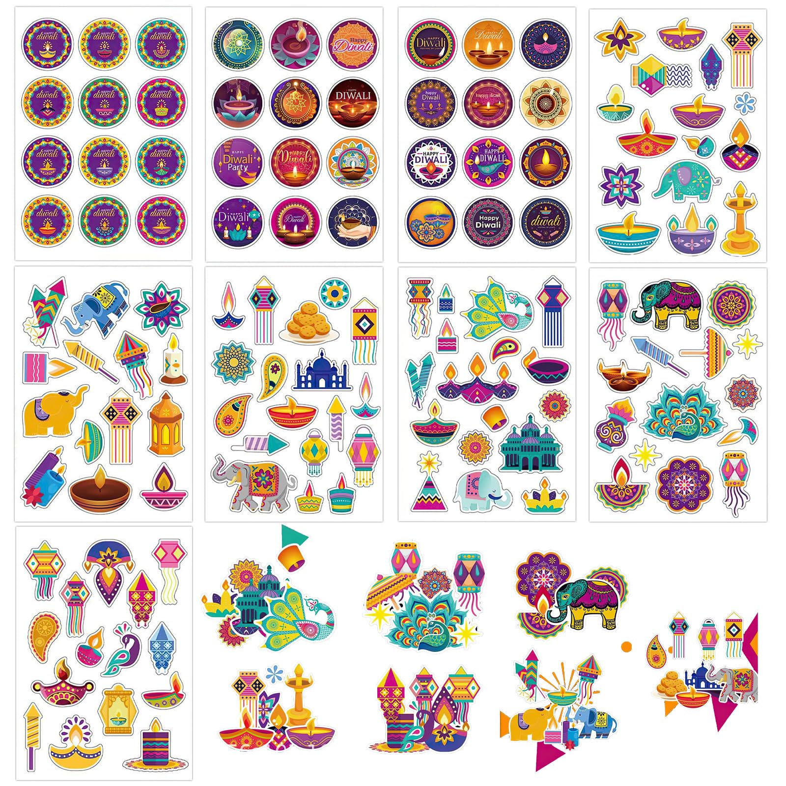 Czdtq Colorful 9 Sheets Happy Diwali Stickers, Kids Diwali Decorations Stickers, Diwali Diyas Rangoli Stickers Labels Crafts For Party Favors & Decorations Perfect Festival Of Lights